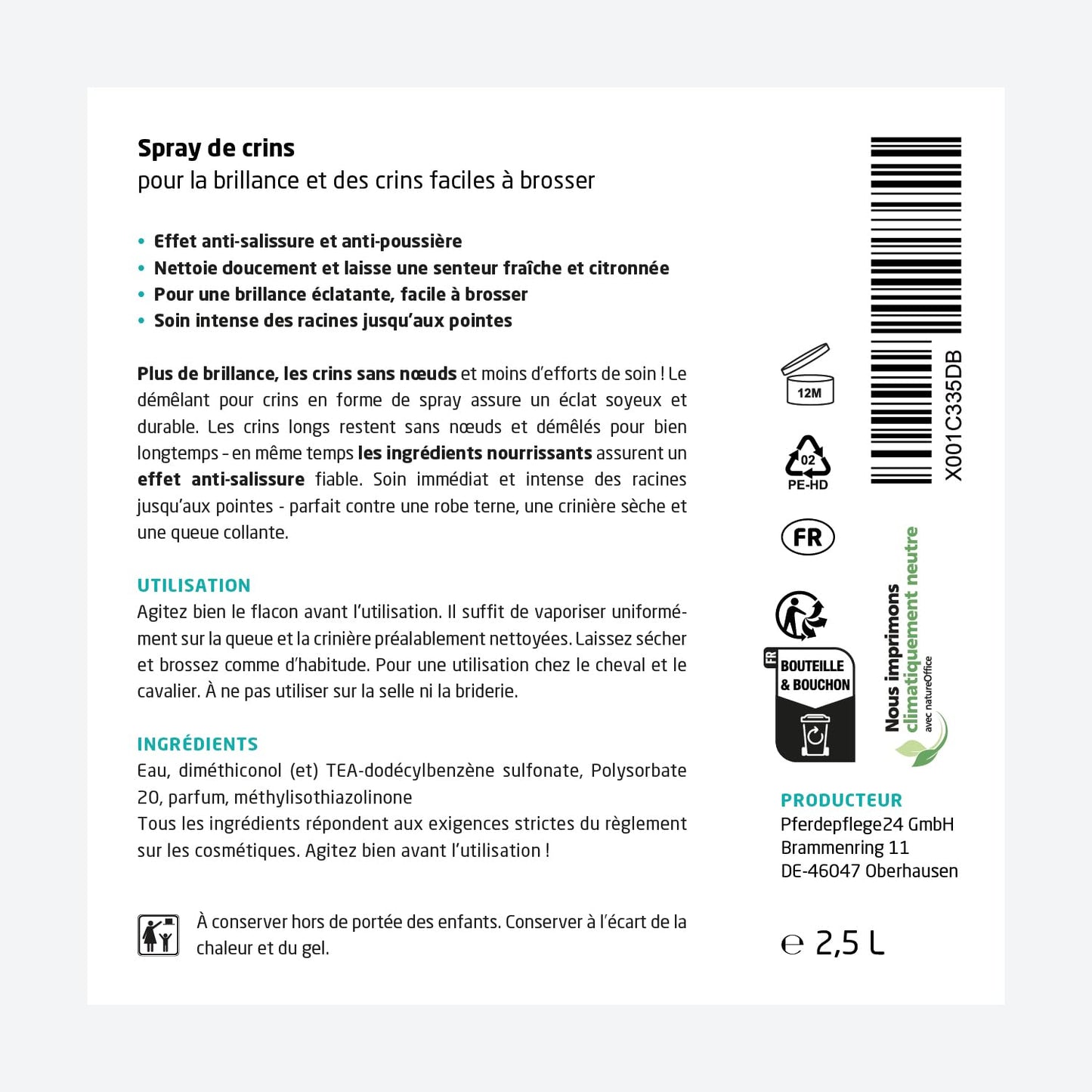 Spray de crins pour Chevaux