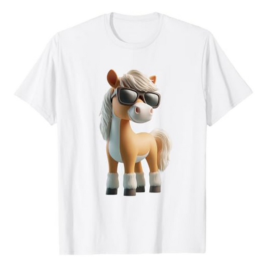 T-shirt : Poney lunettes - Blanc