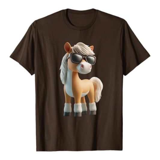 T-shirt : Poney lunettes - Marron