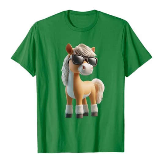 T-shirt : Poney lunettes - Vert Kelly